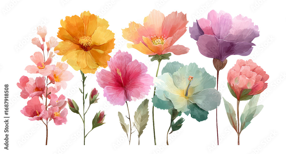 custom made wallpaper toronto digitalVibrant Floral Illustration with Colorful Blooms on Transparent Background