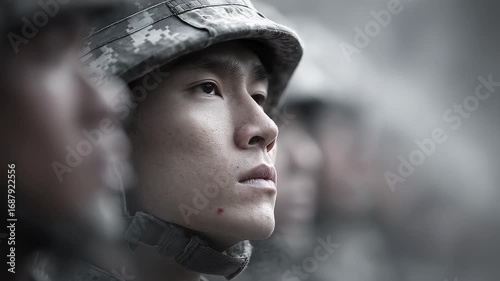 Soldier Queue Solemn and Dignified with Firm Eyes