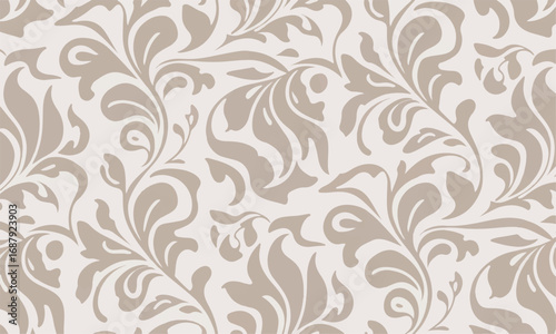 Elegant Beige Floral Damask Pattern Background for Sophisticated Interiors and Textile Applications