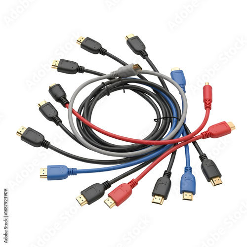 HDMI Cables: Connecting Devices with Various Colors, Achieving Seamless Connectivity for a Transparent Background