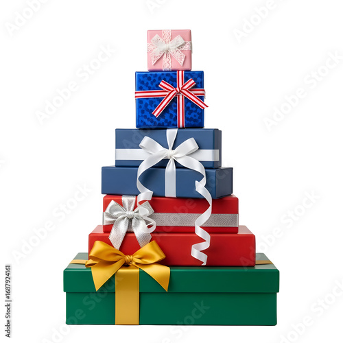 Stacking Presents with Ribbons: Festive Gift Boxes on Transparent Background