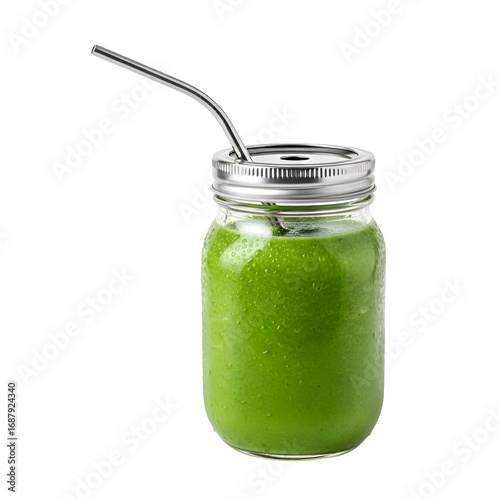 Refreshing Green Smoothie in Jar with Transparent Background