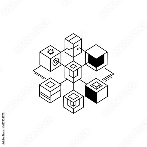 abstract blockchain network connecting cubes evoking distributed database technology for innovative tech solutions