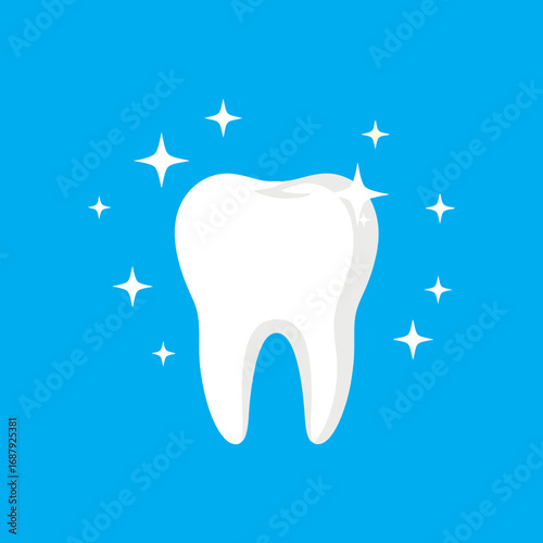 Illustration of sparkling white teeth with blue background