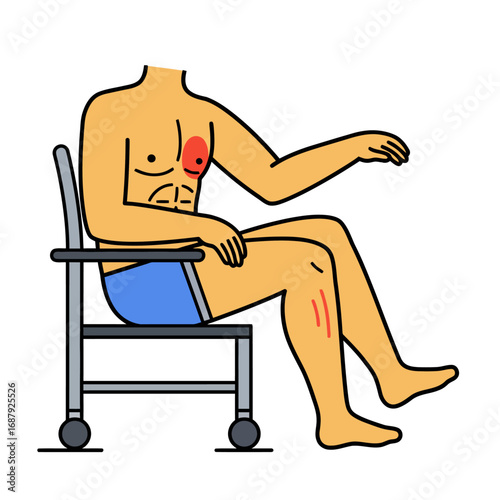 seated man with chest pain in a wheelchair medical illustration healthcare concept patient in need of care