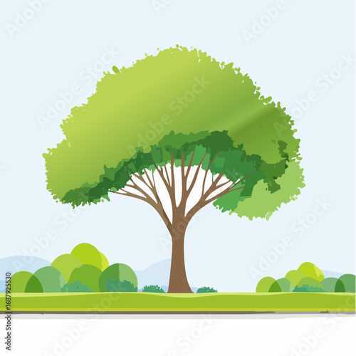 Vector watercolor of green tree side view isolated on white background for landscape and architecture drawing, elements for environment and garden, painting botanical for section and .