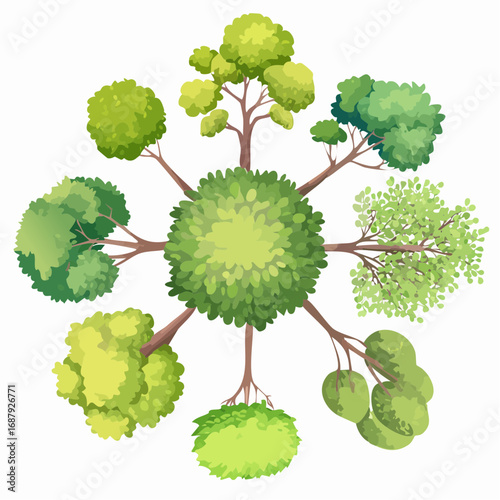 Set of watercolor tree top view isolated for landscape plan and architecture layout,plant for gardening