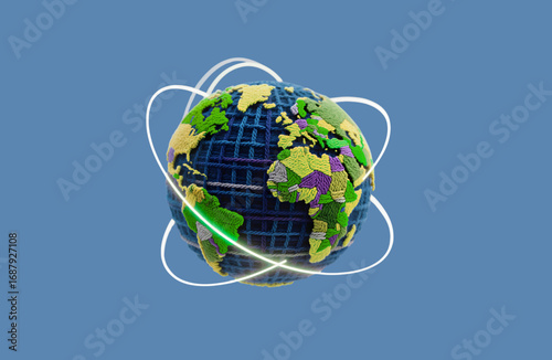 Globalization and Technology Concept with a Stylized 3D Earth and Orbiting Network Lines
