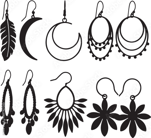 Feather crescent moon oval leaf flower earrings jewelry