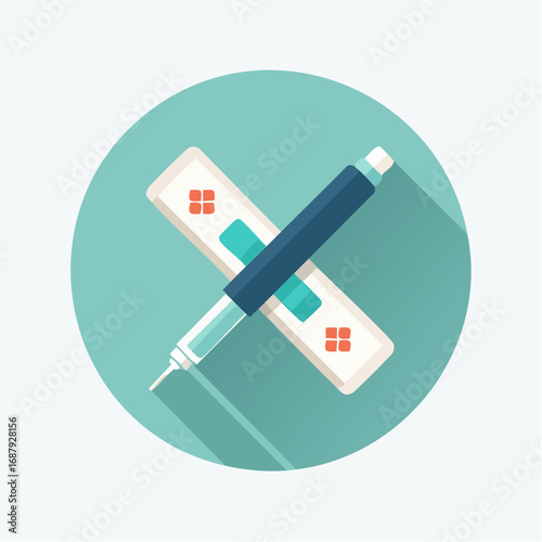 Minimalist Vector Icon of Insulin Pen with Blood Glucose Test Strip