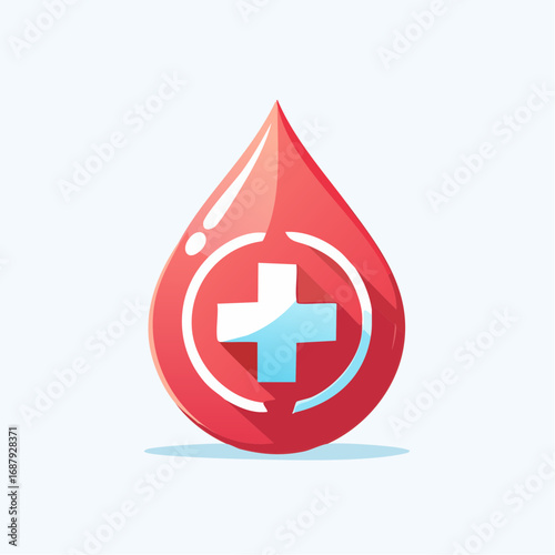 Minimalist Vector Icon of Blood Drop with Glucose Molecule Symbol