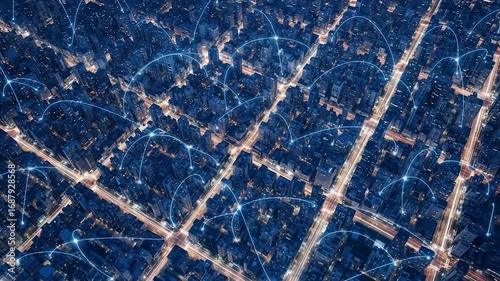 Aerial Cityscape Video: Nighttime Network Connections and Urban Connectivity