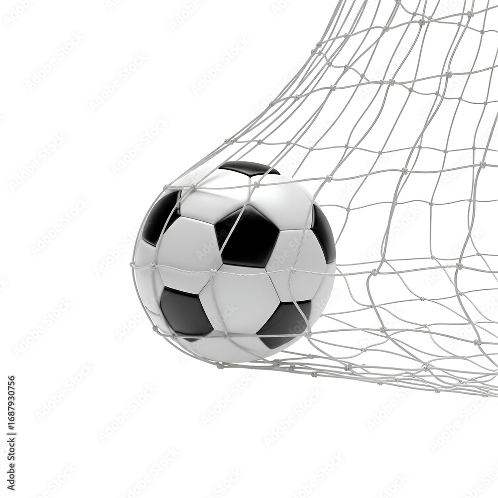 Naklejka premium Soccer Ball Enters Net: Goal Achieved, Triumphant Victory, Transparent Background