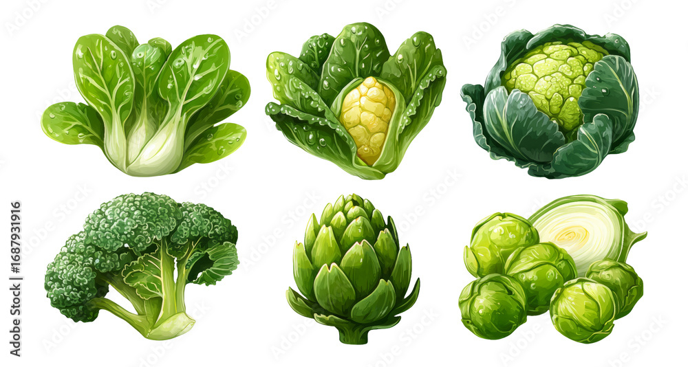 Fototapeta premium Fresh Green Vegetables Collection Isolated on Transparent Background