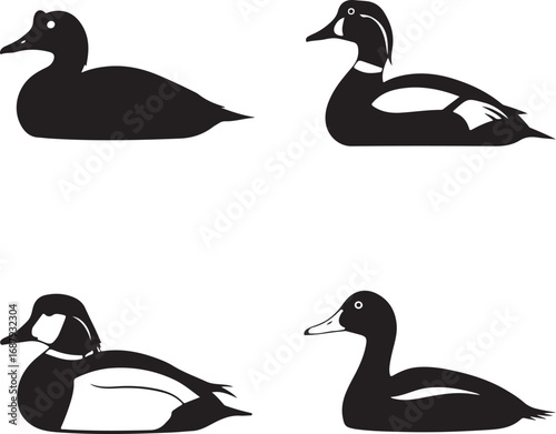 Four black duck outlines silhouette white