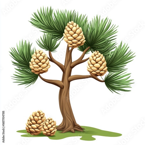 A fresh green conifer branch with pine cones and needles is a perfect vector illustration for nature and Christmas themes