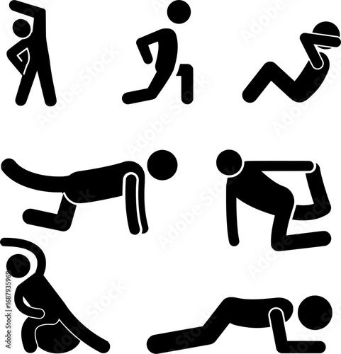 Workout and Stretching Exercises Icons Set