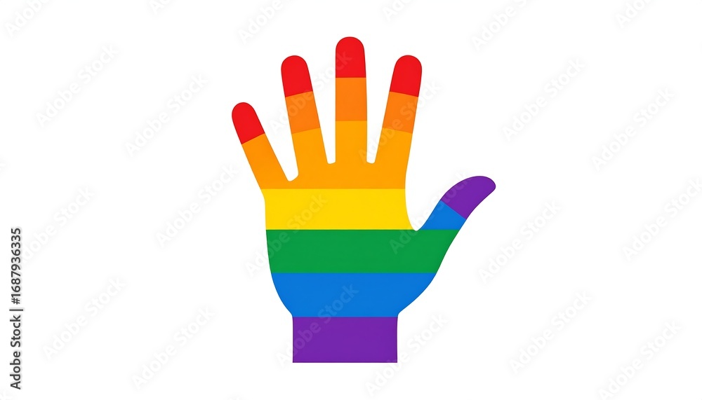 Obraz premium Rainbow-colored hand on white background (2)