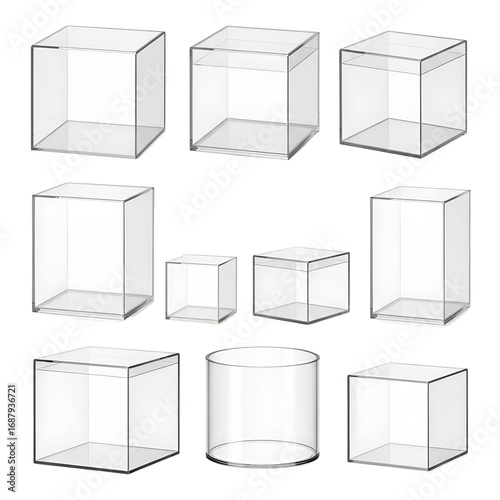 Showcase Clear Acrylic Boxes: Cubes & Cylinders for Display, Perfectly Transparent Background
