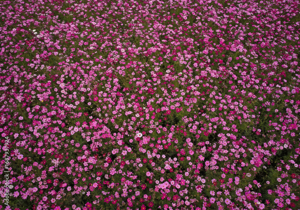 Naklejka premium A flower field photographed from directly above with professional photographer quality, AI-generated
