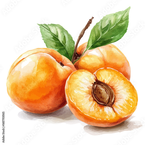 watercolor of Apricot, vector, isolated on a white background.
