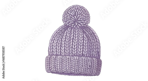 Purple Knit Beanie Hat with Pom Pom Cozy Winter Accessory Illustration