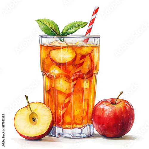 Apple Juice, watercolor painting vector, isolated on a white background.