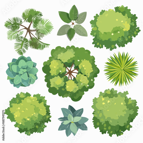 Vector set of Top view green tree for outdoor plan or map and architecture drawing, elements for environment and garden ,botanical elements
