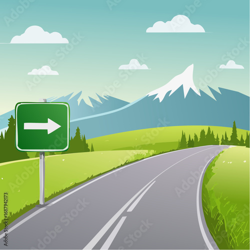 Green arrow road sign Highlands