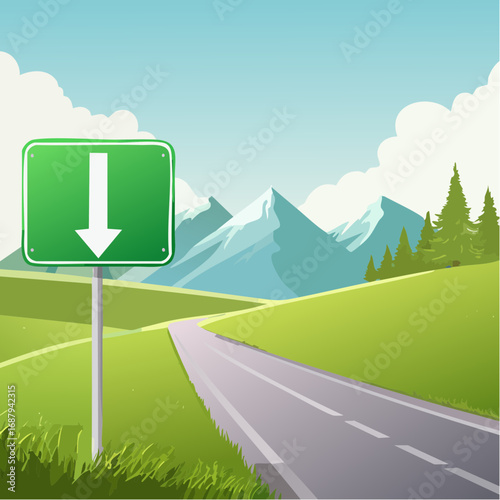 Green arrow road sign Highlands
