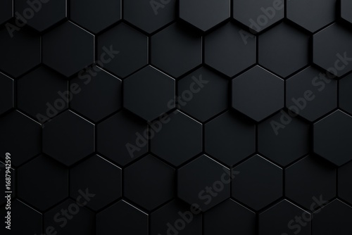 Modern dark hexagonal pattern with three-dimensional depth and sophisticated geometric texture for technology and gaming themes