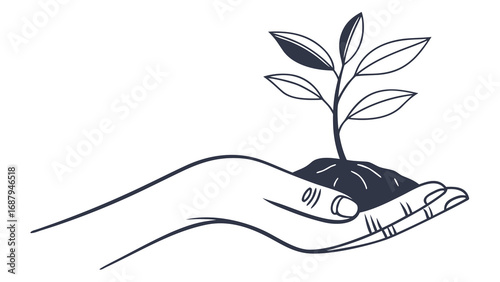 Hand holding plant vector illustration for nature ecology environment and growth concept graphic design
