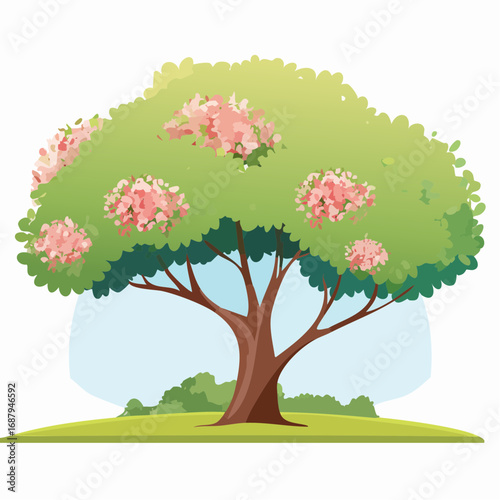 Vector watercolor blooming flower tree side view isolated on white background for landscape and architecture drawing, elements for environment or and garden,Sakura trees for .