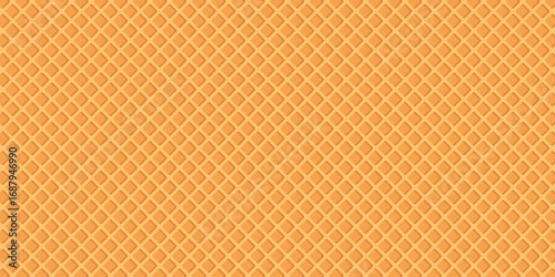 Waffle texture pattern vector illustration. Golden brown grid background resembling crispy waffle surface. Food design for packaging, dessert, and bakery decoration.