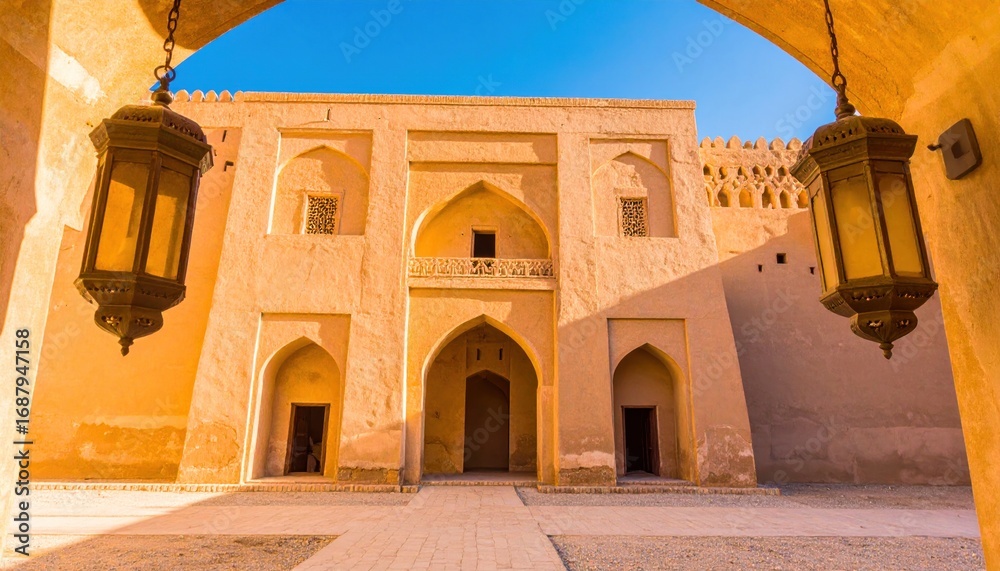 Fototapeta premium Sunny courtyard of a beige historical building