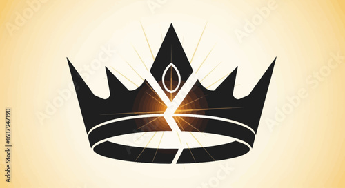 A majestic black crown, radiating light, elegantly split, symbolizes power and royalty.