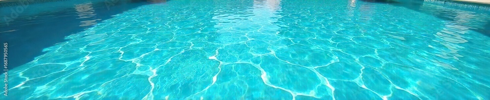 Obraz premium A vibrant turquoise pool shimmers under a bright summer sky, the water crystal clear and inviting Perfect for summer vacation, travel, and relaxation imagery , clear, escape