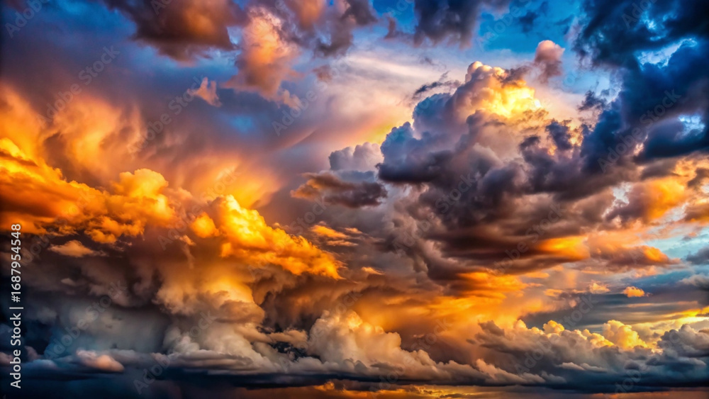 Naklejka premium a breathtaking sunset with vibrant clouds and golden hues