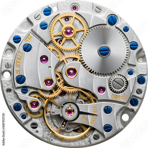 Watch Mechanism Gears Rotate Precisely with Transparent Background