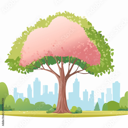 Vector watercolor blooming flower tree side view isolated on white background for landscape and architecture drawing, elements for environment or and garden,Sakura trees for .