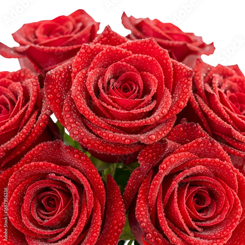 Red Roses with Dew Drops: A Stunning Bouquet with Transparent Background
