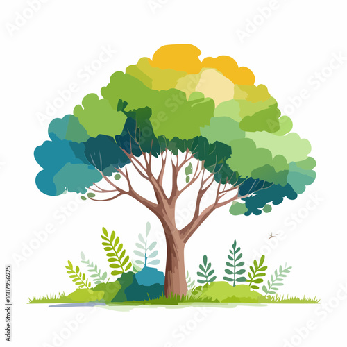 Vector of abstract watercolor tree side view isolated on white background for landscape plan and architecture layout drawing, elements for environment and .