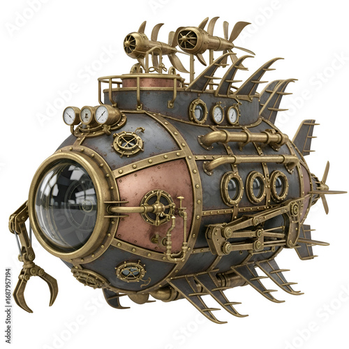 Steampunk Submarine Design: Craft a Unique Vessel with Transparent Background