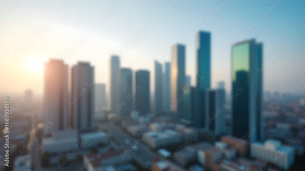 Obraz premium Blurred cityscape of modern skyscrapers in business district. City skyline background. Abstract finance and corporate concept.