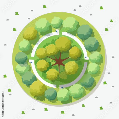 Vector tree top view isolated on white background for landscape plan and architecture layout drawing, elements for environment and garden