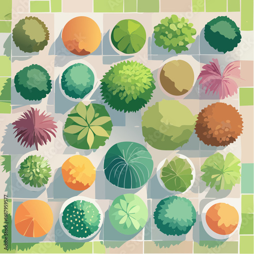 Collection of watercolor tree top view for landscape plan and architecture layout