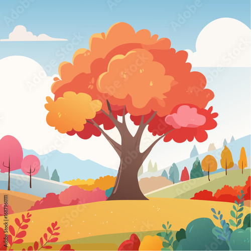 vector of autumn tree for landscape scene,watercolor plant for architecture drawing, environment and garden,botanical elements ,blooming tree in .