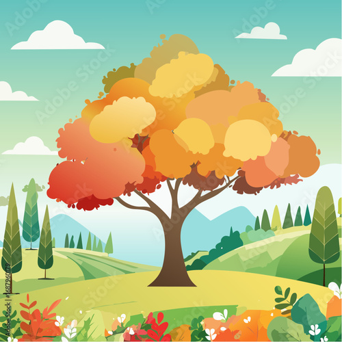 vector of autumn tree for landscape scene,watercolor plant for architecture drawing, environment and garden,botanical elements ,blooming tree in .