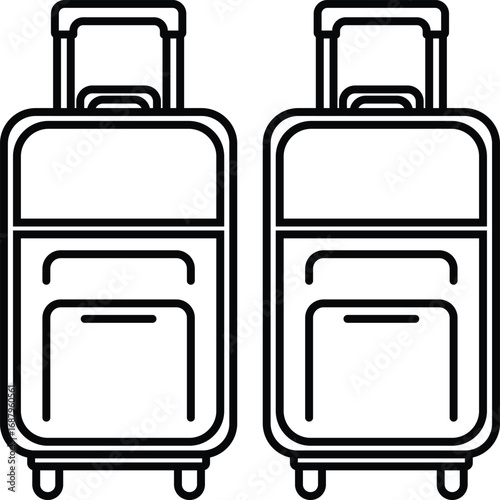 Simple outline drawing of a black and white rolling suitcase for travel