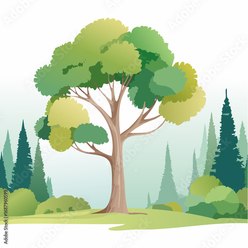 Abstract vector watercolor ,tree or forest side view isolated on white background for landscape and architecture drawing,elements for environment and garden,botanical for section and elevati